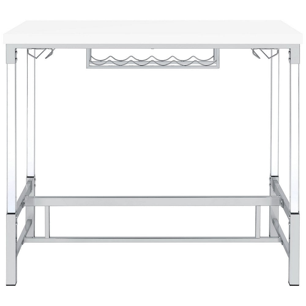 Nora Bar Height Table with Wine Storage Acrylic Legs White 47 Inch By Casagear Home BM319071