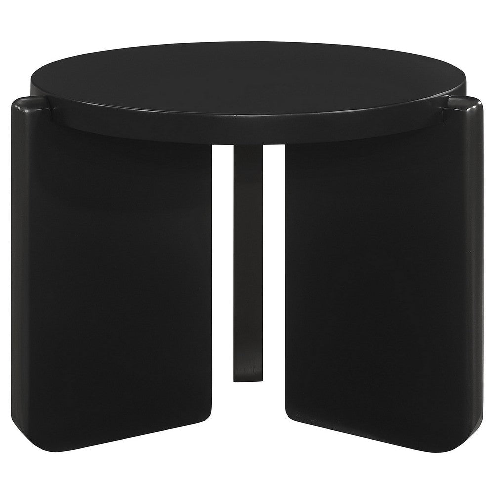 Kiya Side End Table Panel Legs 27 Inch Round Black Solid Wood Frame By Casagear Home BM319074