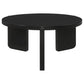 Kiya Coffee Table 39 Inch Round Top Black Solid Wood Frame Panel Legs By Casagear Home BM319075