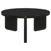 Kiya Coffee Table, 39 Inch Round Top, Black Solid Wood Frame, Panel Legs By Casagear Home