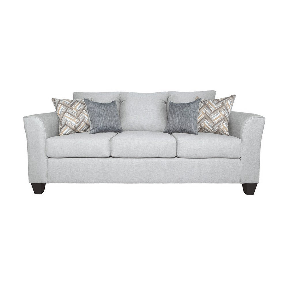 Siya Sofa, Gray Fabric, 82 Inch with Track Arms, 4 Accent Throw Pillows By Casagear Home