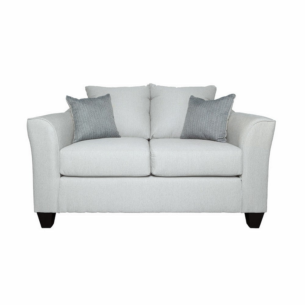 Siya Loveseat, Gray Fabric, Track Style Arms, 2 Accent Pillows, 60 Inch By Casagear Home