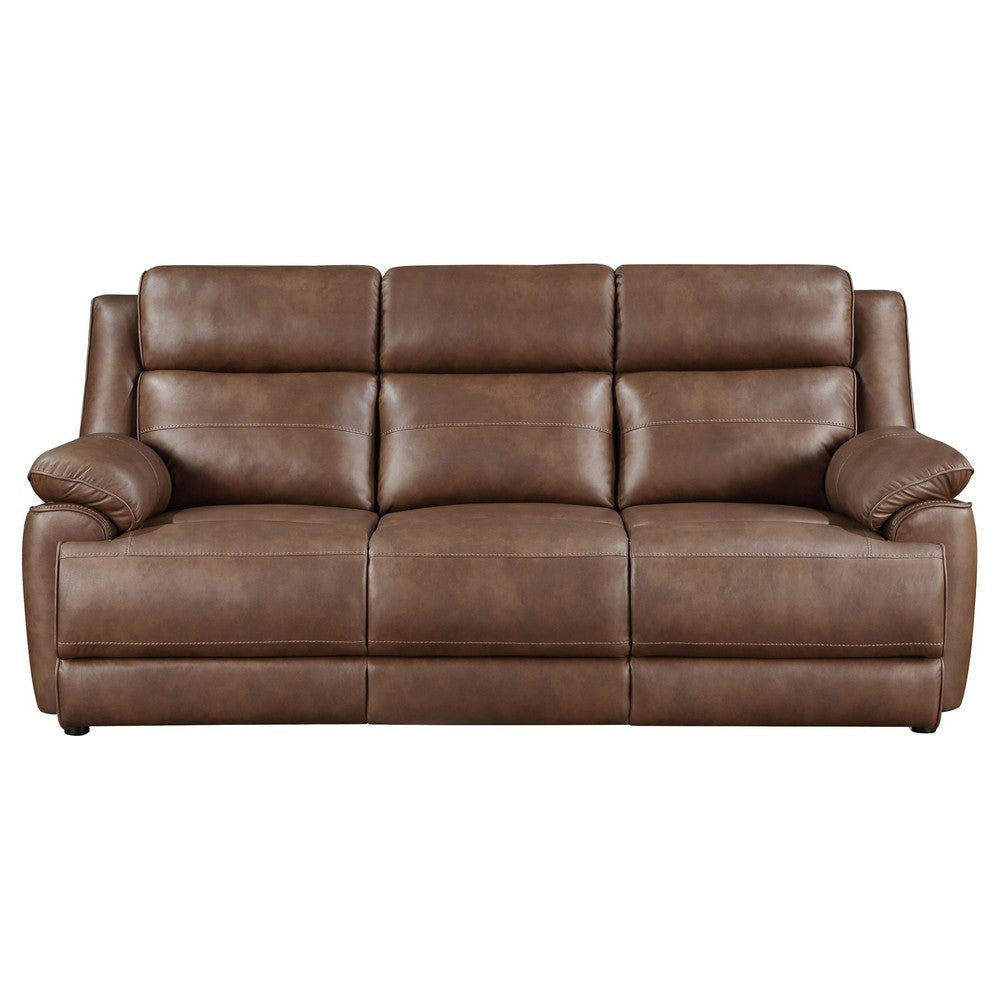 Ellen Sofa Brown Faux Leather Foam Cushions Pillow Top Arms 86 Inch By Casagear Home BM319079