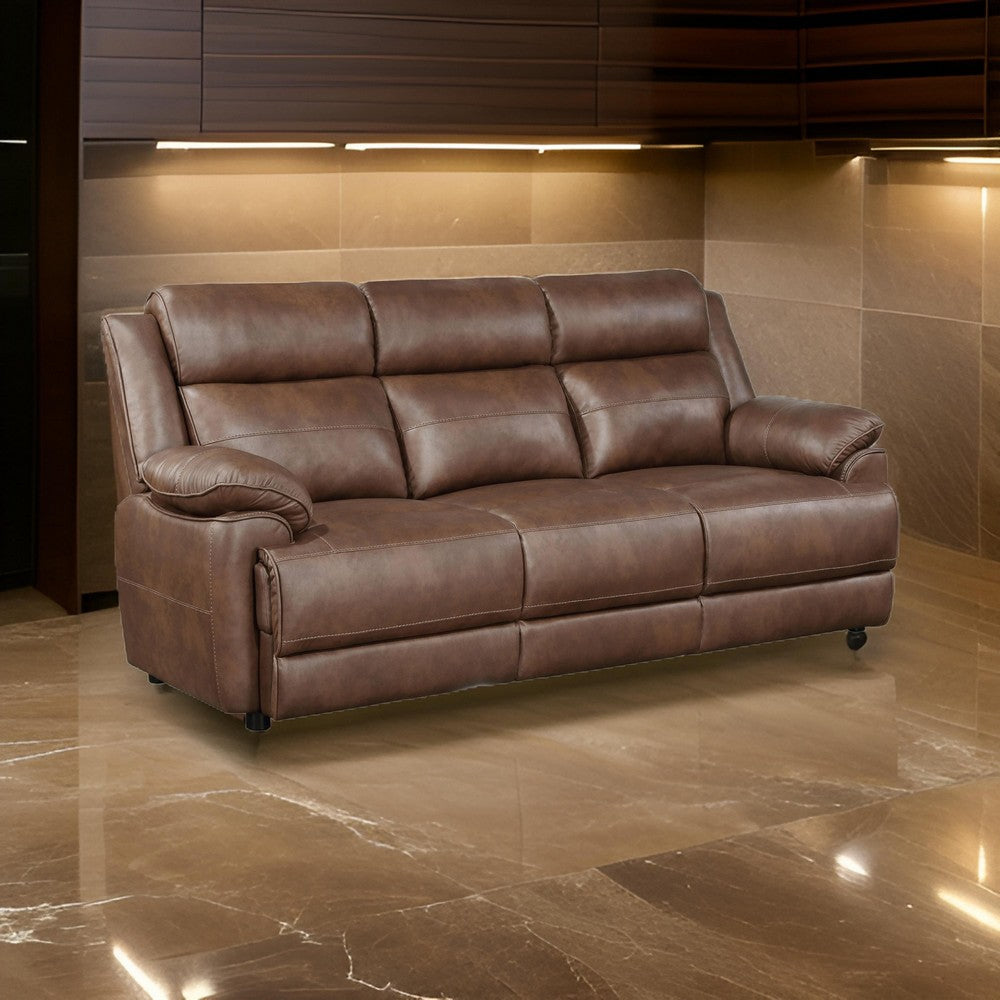 Ellen Sofa Brown Faux Leather Foam Cushions Pillow Top Arms 86 Inch By Casagear Home BM319079