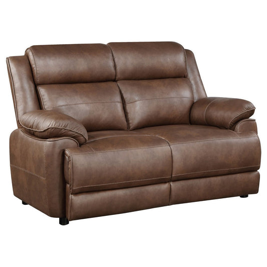 Ellen Loveseat, Brown Faux Leather, Foam Cushions, Pillow Top Arms, 63 Inch By Casagear Home