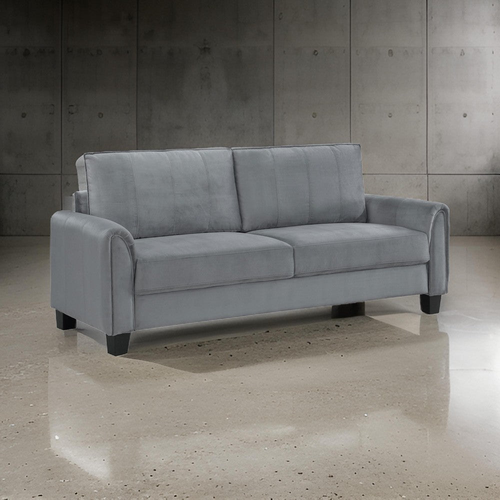 Dave Sofa, Gray Fabric, Rounded Armrests, Black Tapered Legs, 80 Inch By Casagear Home