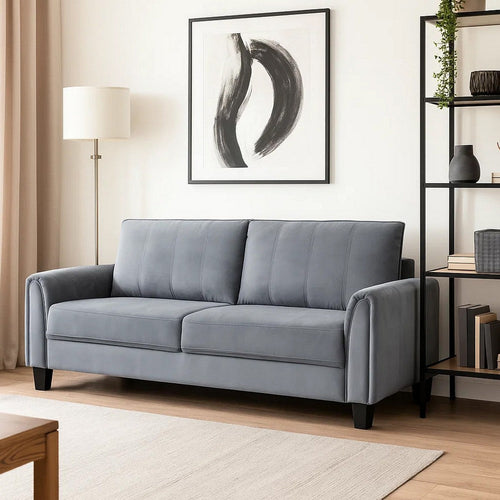 Dave Sofa, Gray Fabric, Rounded Armrests, Black Tapered Legs, 80 Inch By Casagear Home