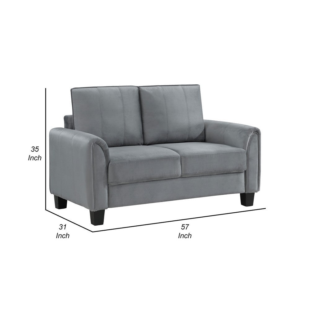 Dave Loveseat Gray Fabric Rounded Armrests Black Tapered Legs 57 Inch By Casagear Home BM319083