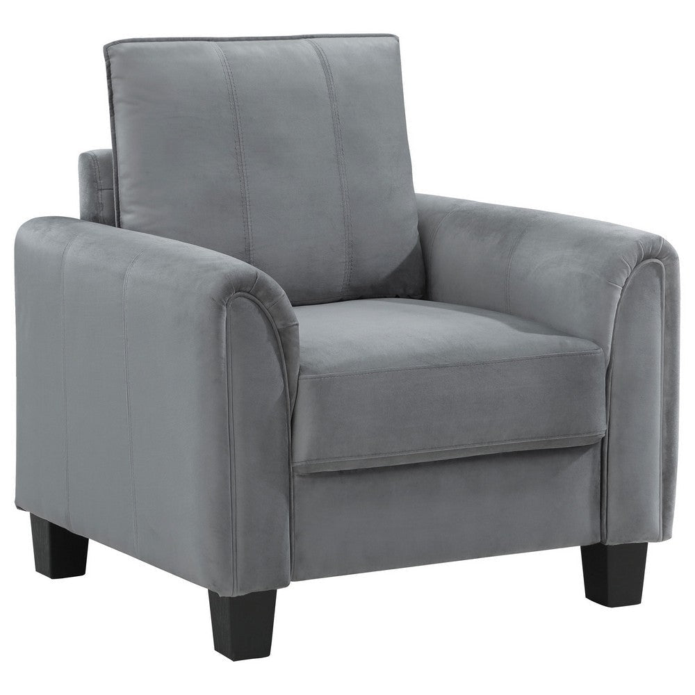 Dave Accent Chair, Gray Fabric, Rounded Armrests, Black Tapered Legs  By Casagear Home