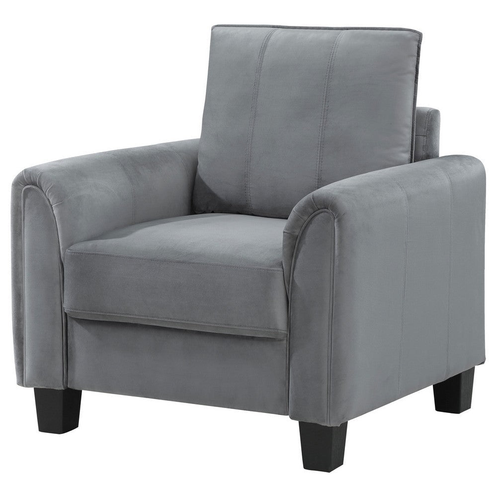 Dave Accent Chair Gray Fabric Rounded Armrests Black Tapered Legs By Casagear Home BM319084