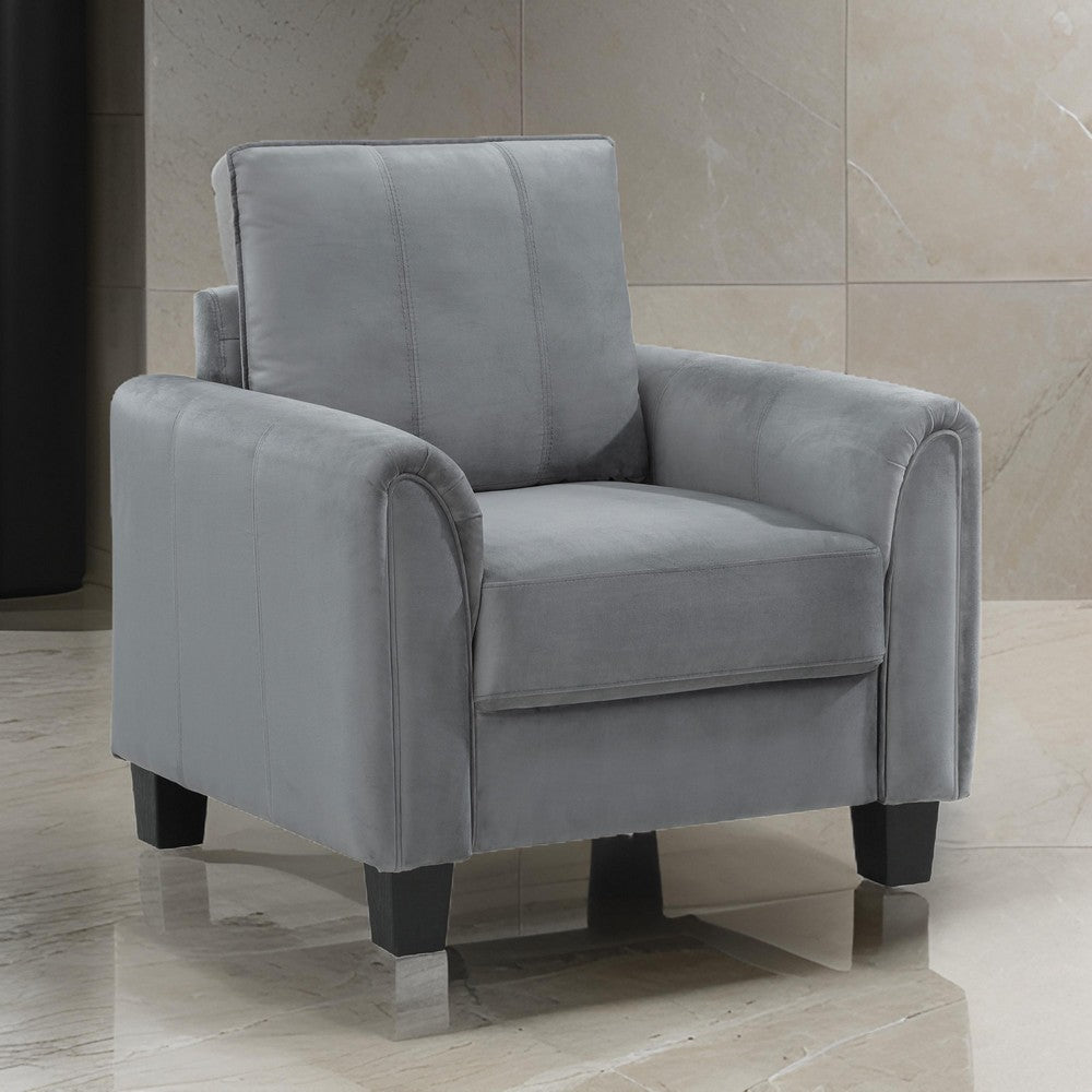 Dave Accent Chair Gray Fabric Rounded Armrests Black Tapered Legs By Casagear Home BM319084