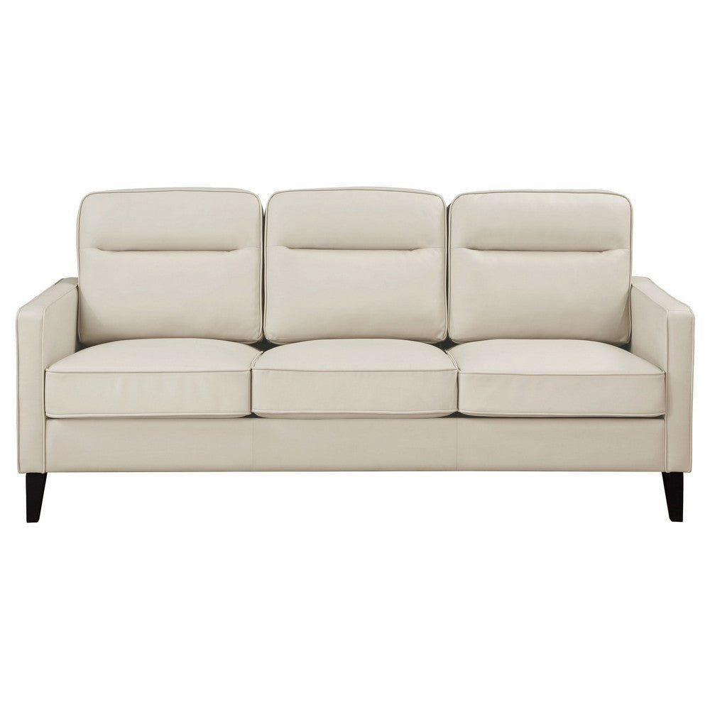 Joey Sofa Ivory Faux Leather Modern Track Style Arms Hardwood 76 Inch By Casagear Home BM319085