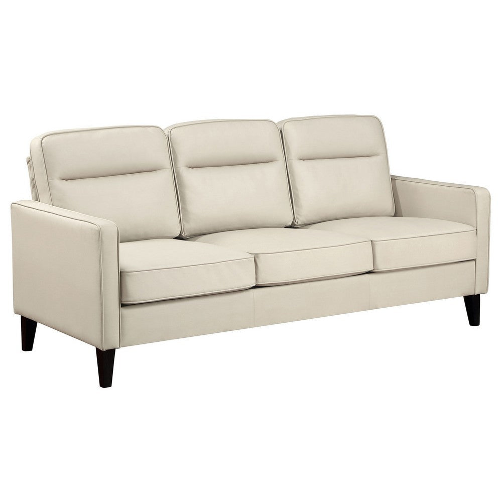 Joey Sofa, Ivory Faux Leather, Modern Track Style Arms, Hardwood, 76 Inch By Casagear Home