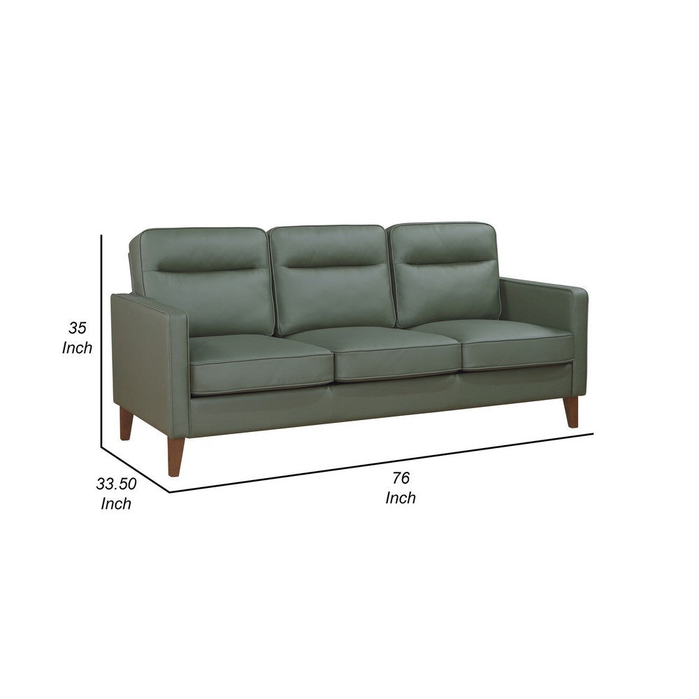 Joey Sofa Green Faux Leather Modern Track Style Arms Hardwood 76 Inch By Casagear Home BM319086