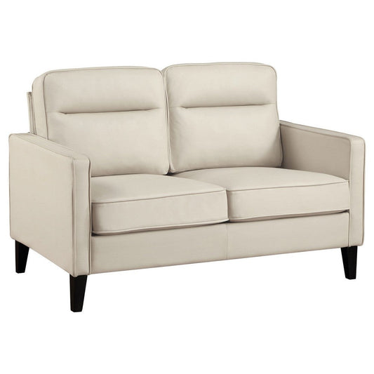 Joey Loveseat, Ivory Faux Leather, Modern Track Arms, Hardwood, 53 Inch By Casagear Home