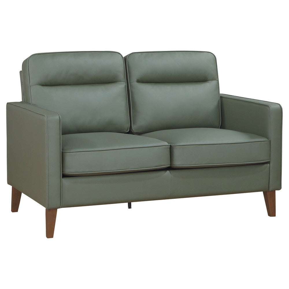 Joey Loveseat, Green Faux Leather, Modern Track Arms, Hardwood, 53 Inch By Casagear Home