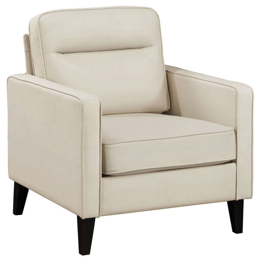 Joey Accent Chair, Ivory Faux Leather, Modern Track Style Arms, Hardwood  By Casagear Home