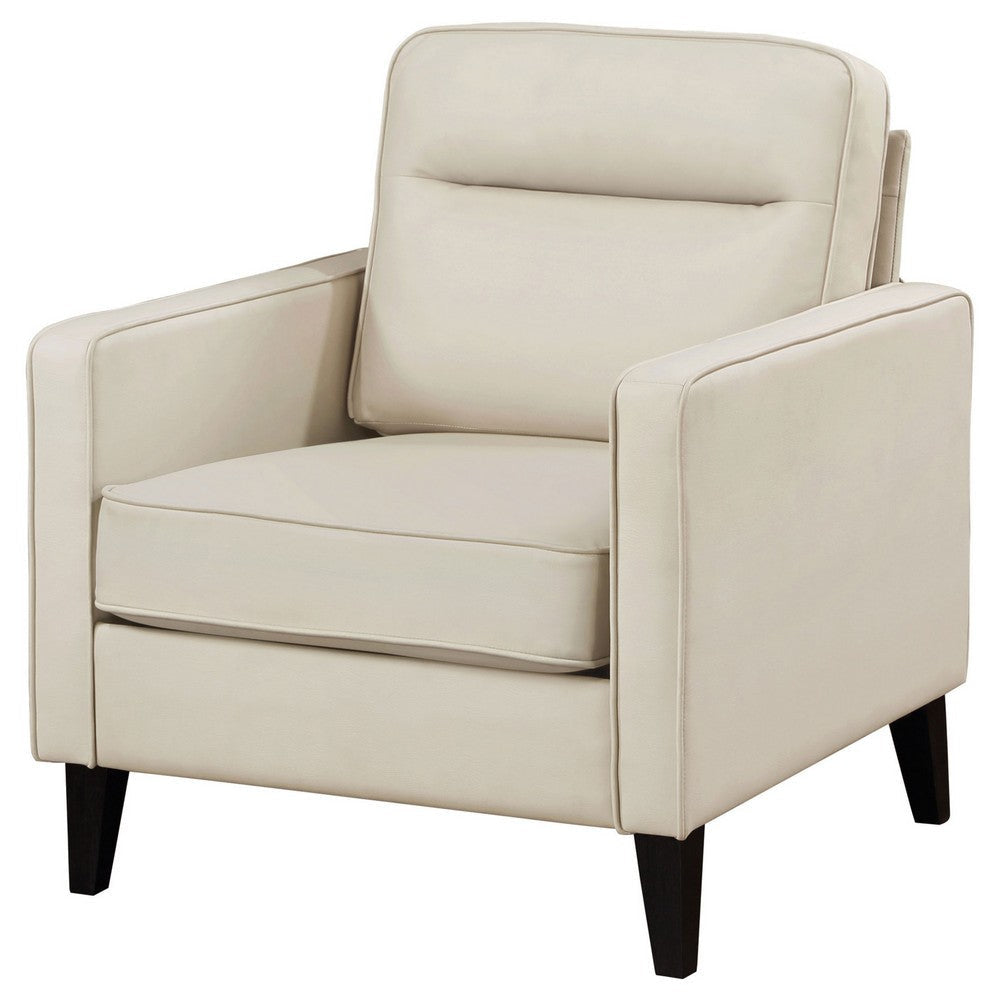 Joey Accent Chair Ivory Faux Leather Modern Track Style Arms Hardwood By Casagear Home BM319089