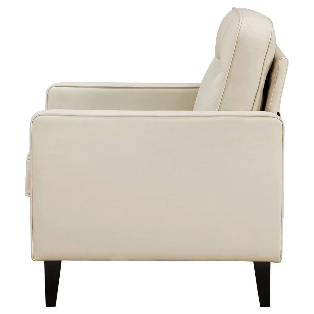 Joey Accent Chair Ivory Faux Leather Modern Track Style Arms Hardwood By Casagear Home BM319089