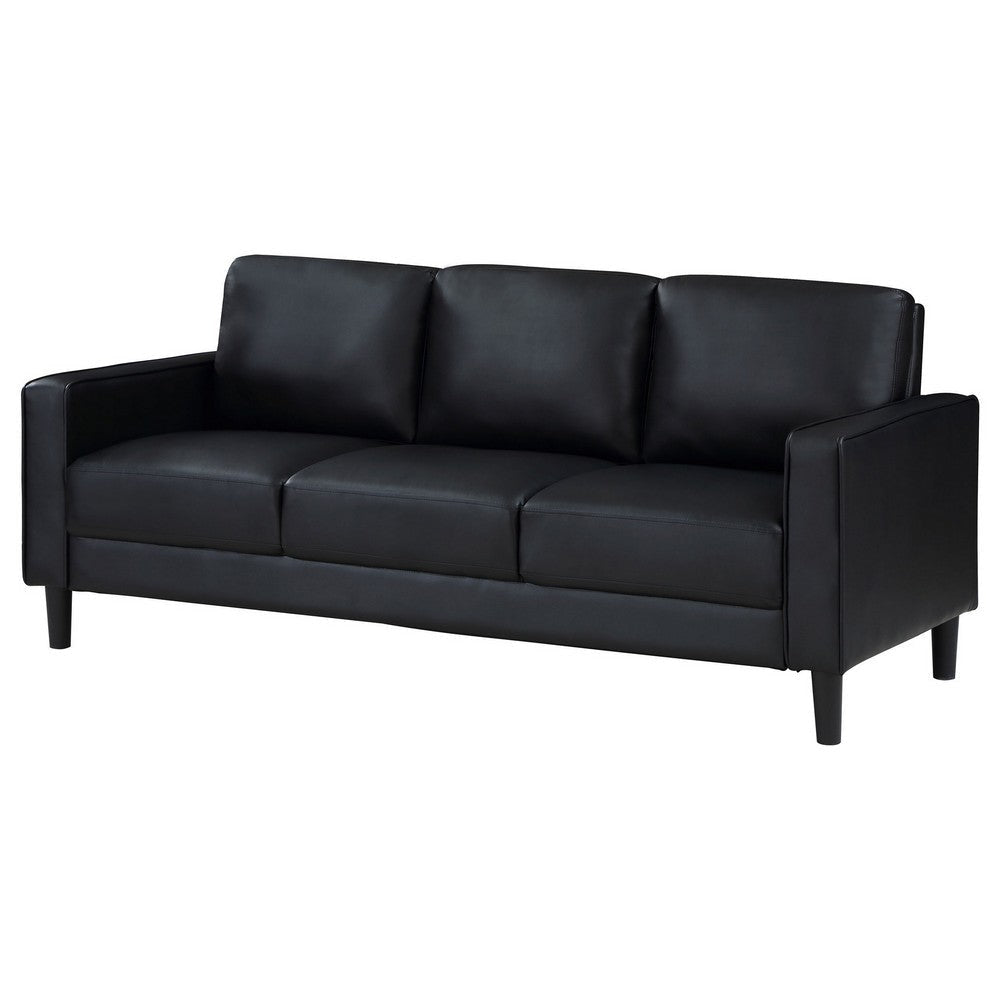 Rumi Sofa Black Faux Leather Modern Track Arms Foam Cushions 77 Inch By Casagear Home BM319091