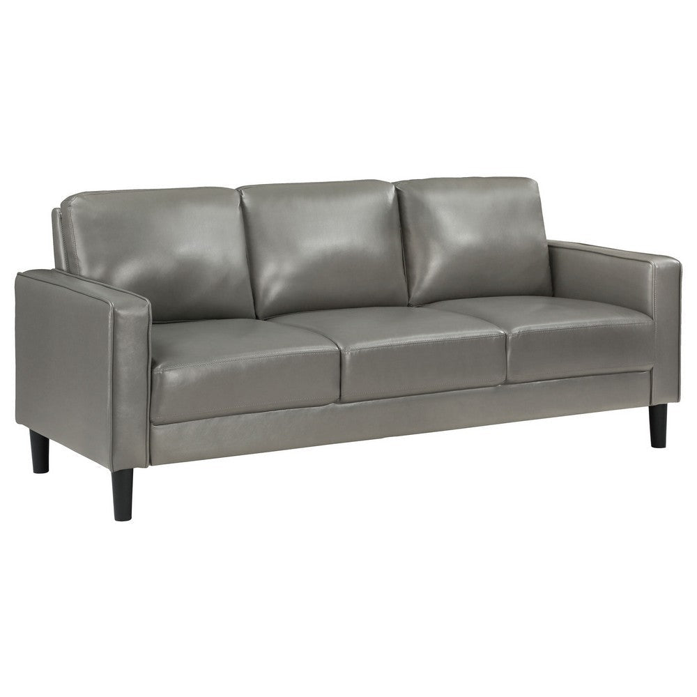 Rumi Sofa, Gray Faux Leather, Modern Track Arms, Foam Cushions, 77 Inch By Casagear Home