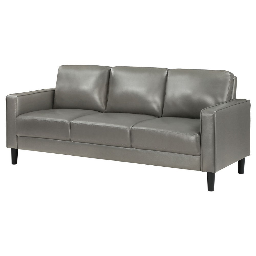 Rumi Sofa Gray Faux Leather Modern Track Arms Foam Cushions 77 Inch By Casagear Home BM319092