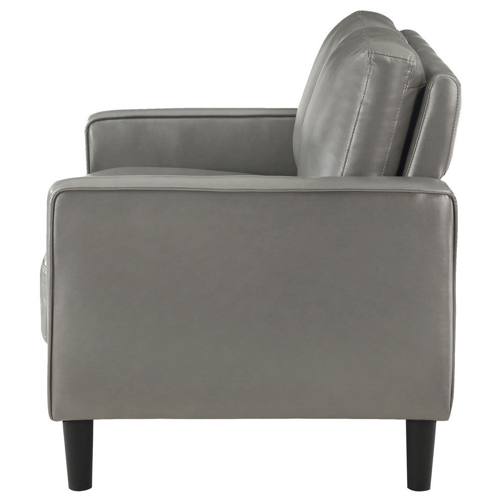 Rumi Loveseat Gray Faux Leather Modern Track Arms Foam Cushions 54 Inch By Casagear Home BM319094