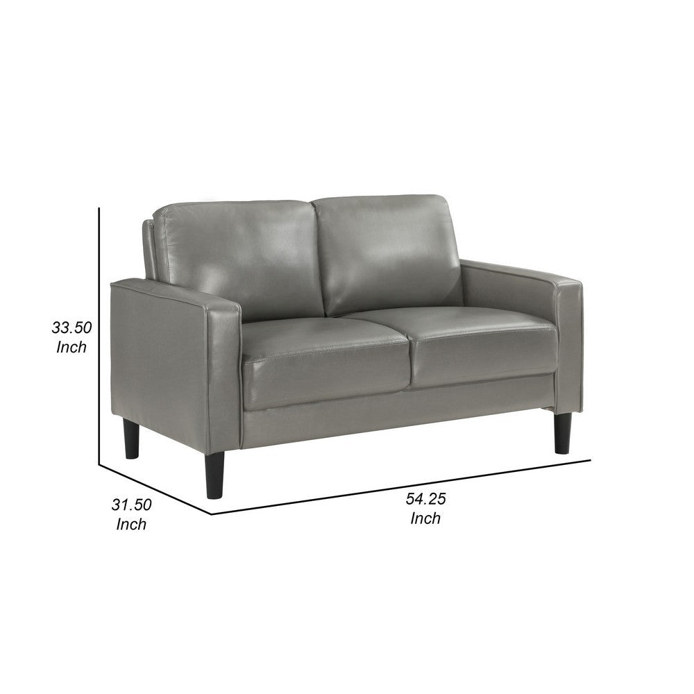 Rumi Loveseat Gray Faux Leather Modern Track Arms Foam Cushions 54 Inch By Casagear Home BM319094