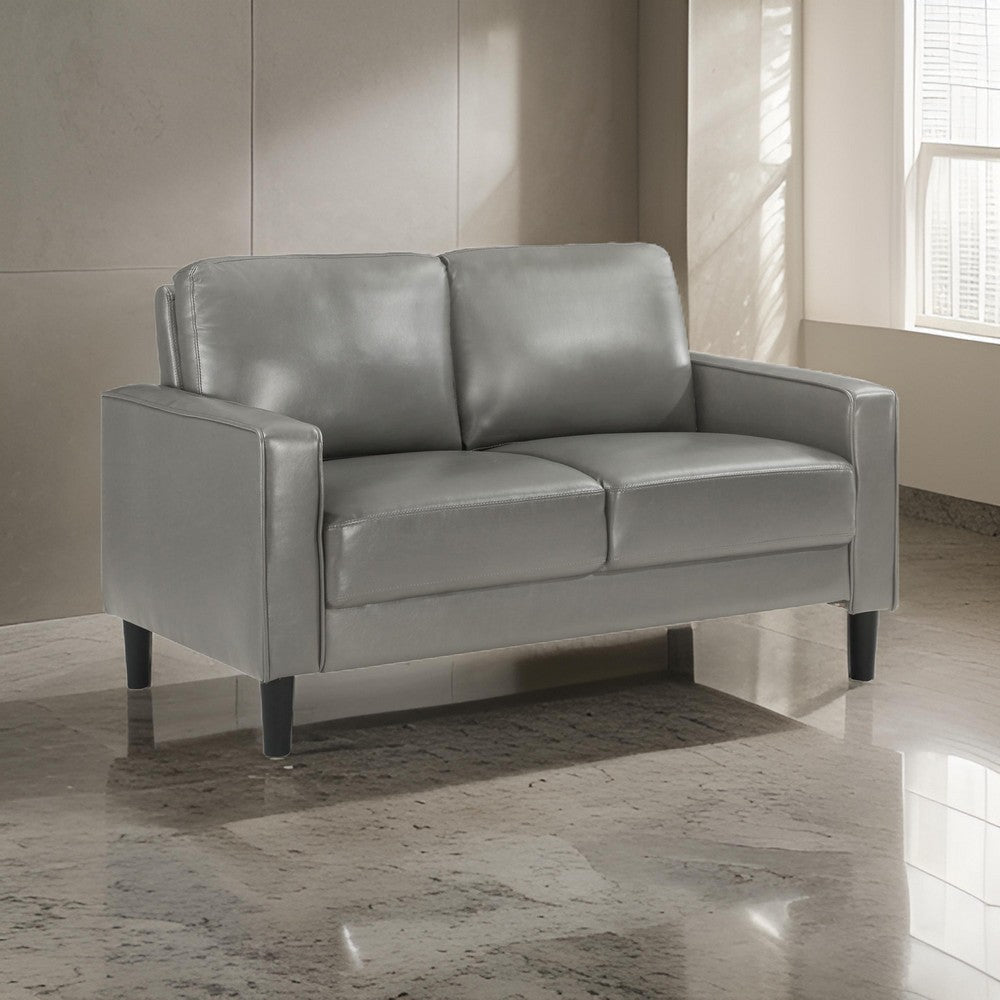 Rumi Loveseat Gray Faux Leather Modern Track Arms Foam Cushions 54 Inch By Casagear Home BM319094