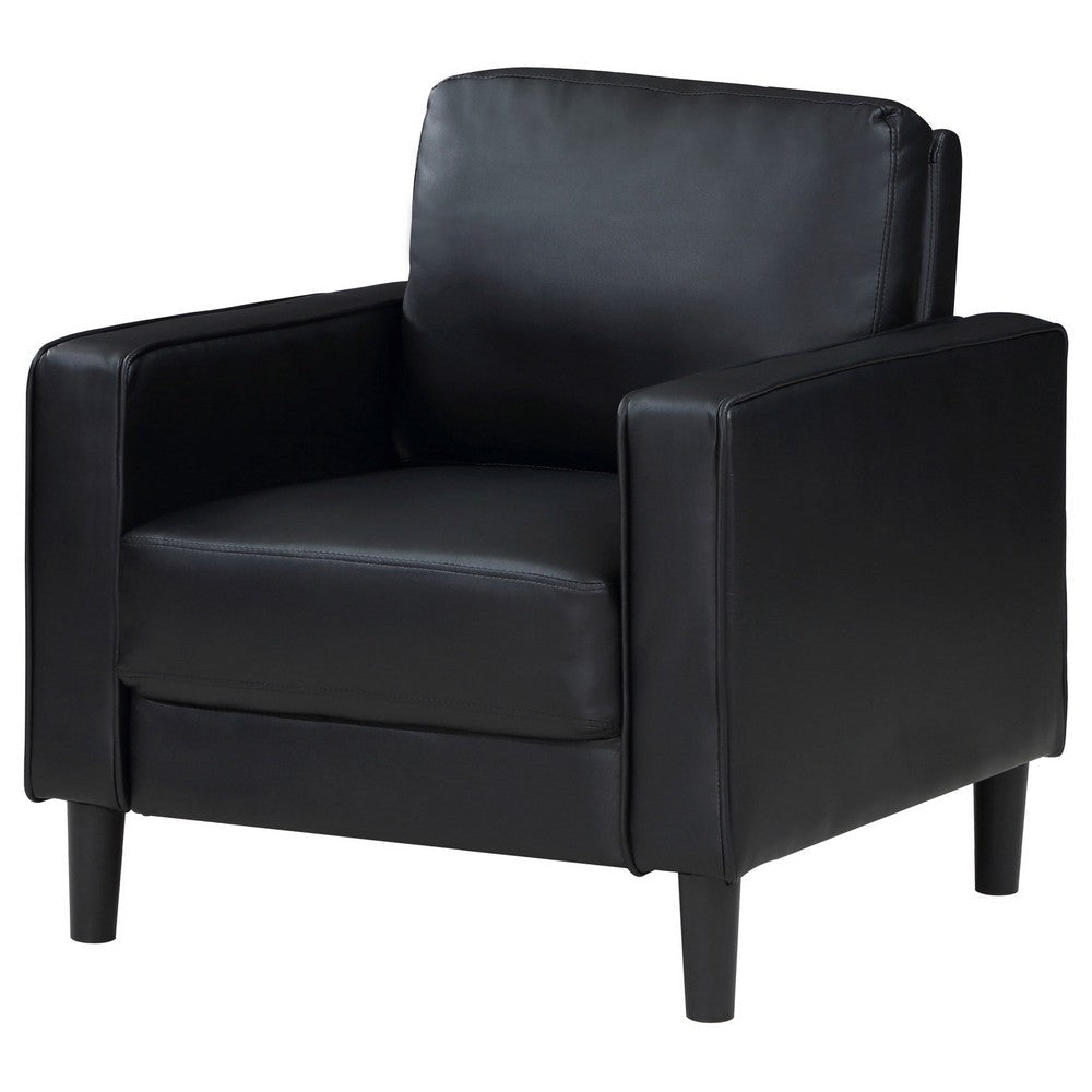 Rumi Accent Chair Black Faux Leather Modern Track Arms Foam Cushions By Casagear Home BM319095