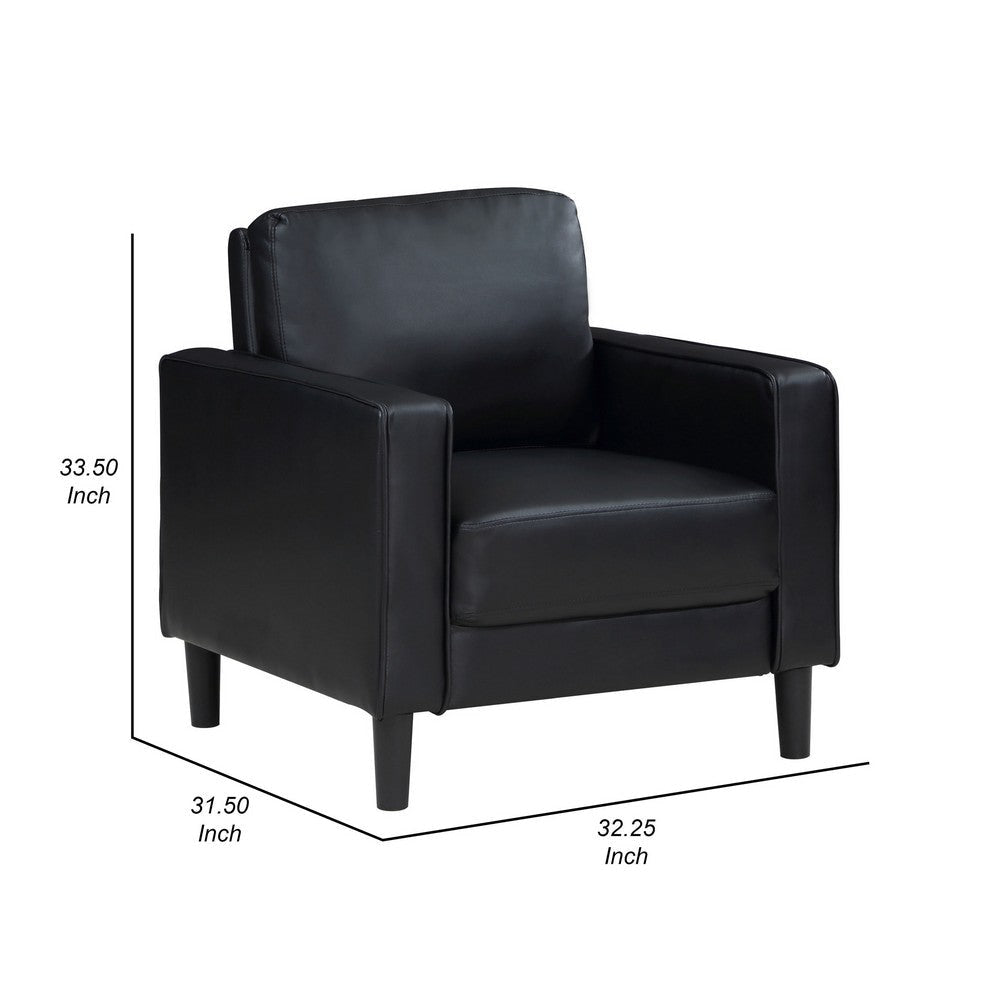 Rumi Accent Chair Black Faux Leather Modern Track Arms Foam Cushions By Casagear Home BM319095