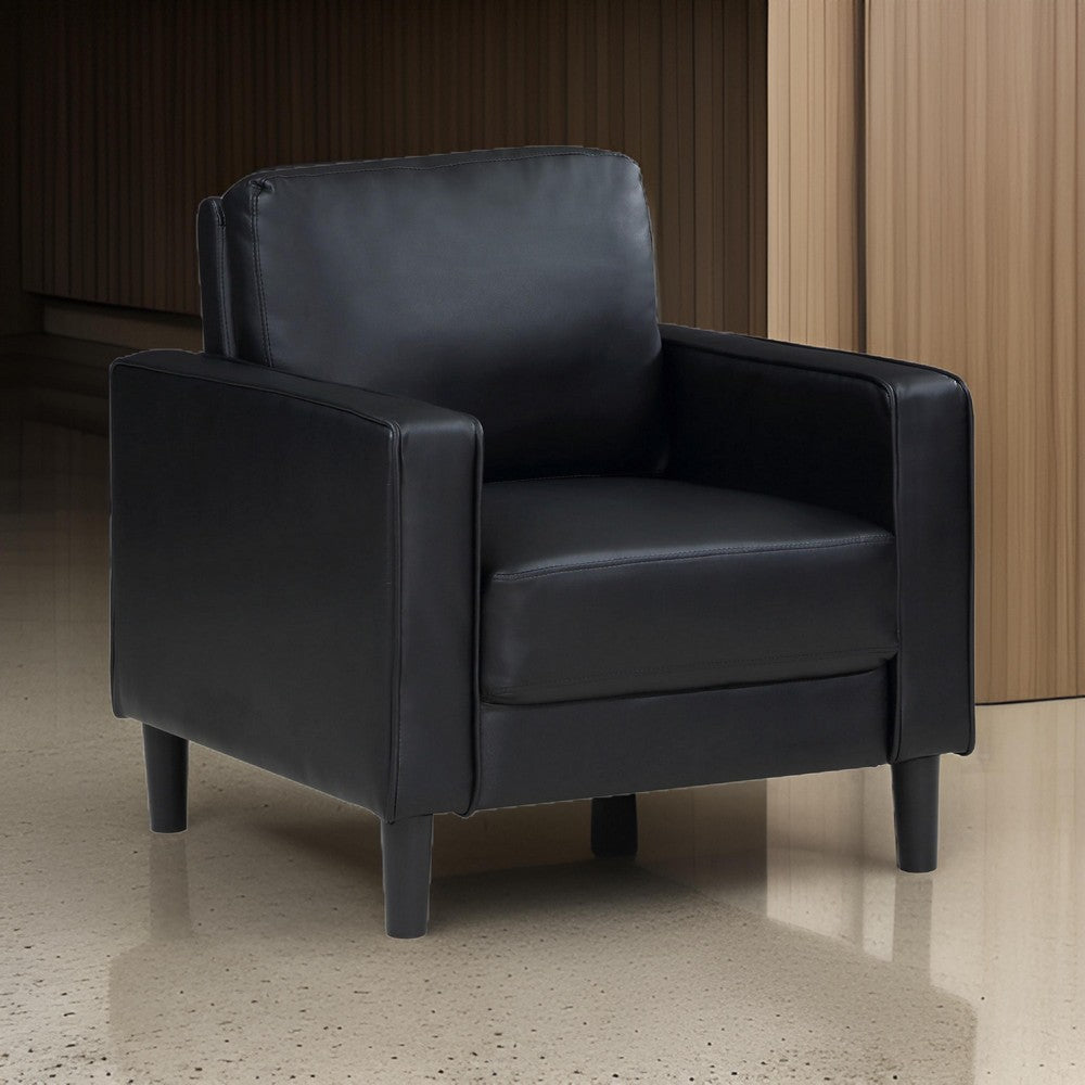 Rumi Accent Chair Black Faux Leather Modern Track Arms Foam Cushions By Casagear Home BM319095