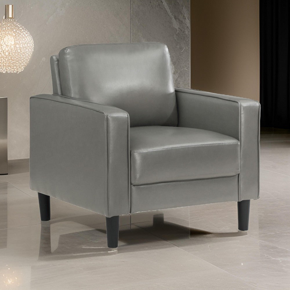 Rumi Accent Chair Gray Faux Leather Modern Track Arms Foam Cushions By Casagear Home BM319096