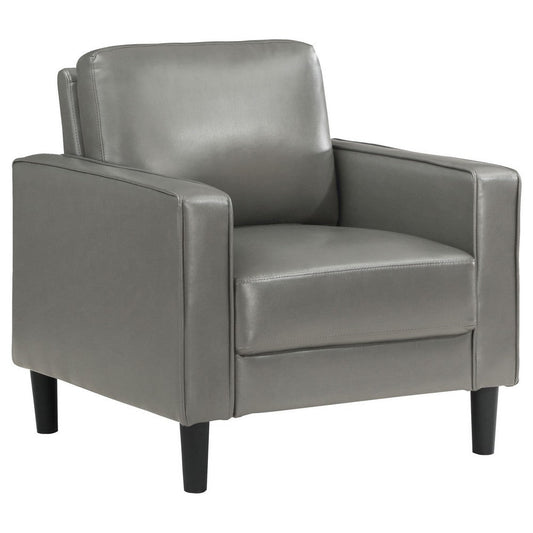 Rumi Accent Chair, Gray Faux Leather, Modern Track Arms, Foam Cushions By Casagear Home