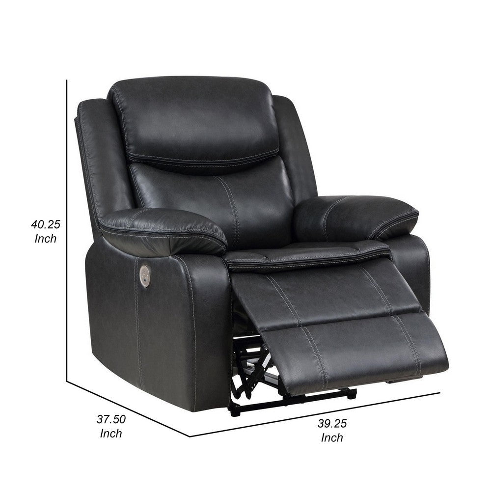 Susan Power Recliner Dark Gray Faux Leather USB Port Pillow Top Arms By Casagear Home BM319098