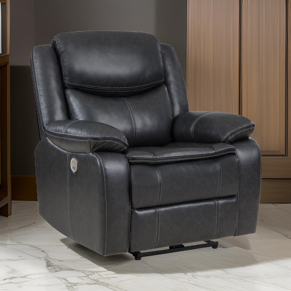 Susan Power Recliner Dark Gray Faux Leather USB Port Pillow Top Arms By Casagear Home BM319098