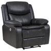 Susan Power Recliner, Dark Gray Faux Leather, USB Port, Pillow Top Arms By Casagear Home