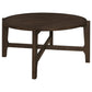 Katie Coffee Table, Round 38 Inch Top, Dark Brown Wood, Cross Beam Legs By Casagear Home