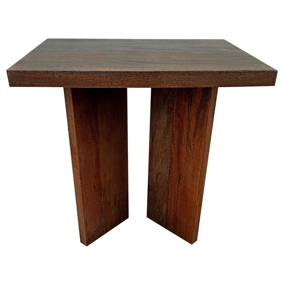 Anisa Side End Table, 22 Inch Square Top, Brown Mango Wood Plank Style By Casagear Home