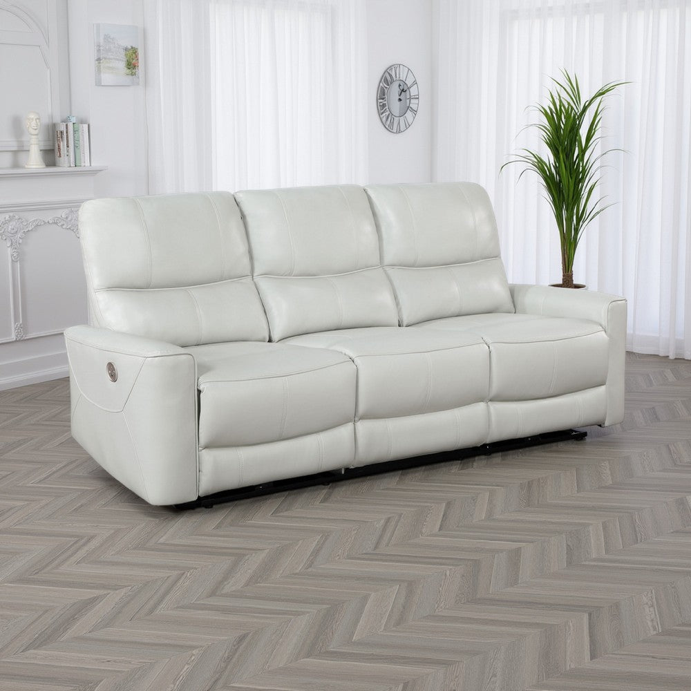 Lima Power Recliner Sofa, Ivory Faux Leather, USB Port, Cushions, 83 Inch By Casagear Home