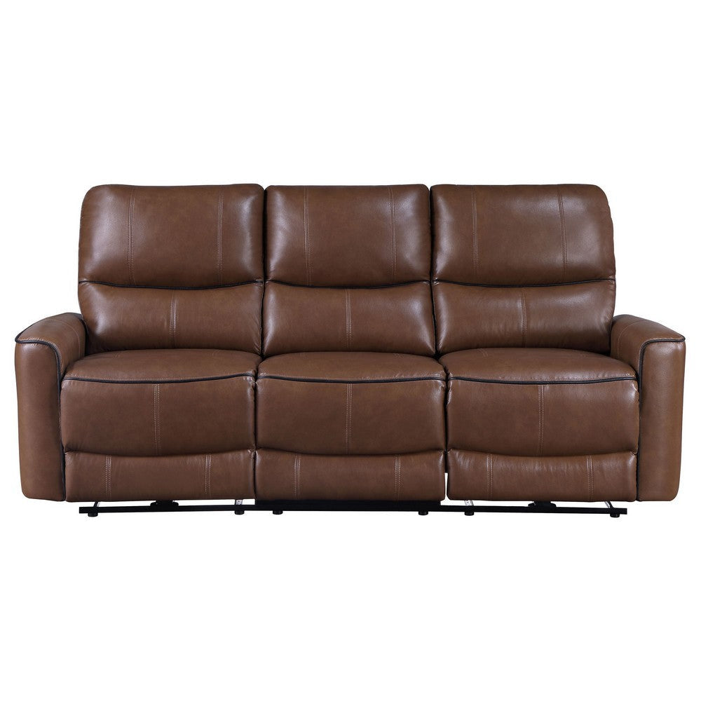 Lima Power Recliner Sofa Brown Faux Leather USB Port Cushions 83 Inch By Casagear Home BM319104