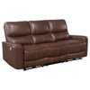 Lima Power Recliner Sofa, Brown Faux Leather, USB Port, Cushions, 83 Inch By Casagear Home