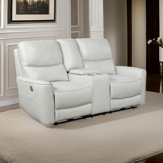 Lima Power Recliner Loveseat, Ivory Faux Leather, USB Port, Foam, 72 Inch By Casagear Home