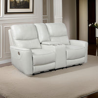Lima Power Recliner Loveseat, Ivory Faux Leather, USB Port, Foam, 72 Inch By Casagear Home