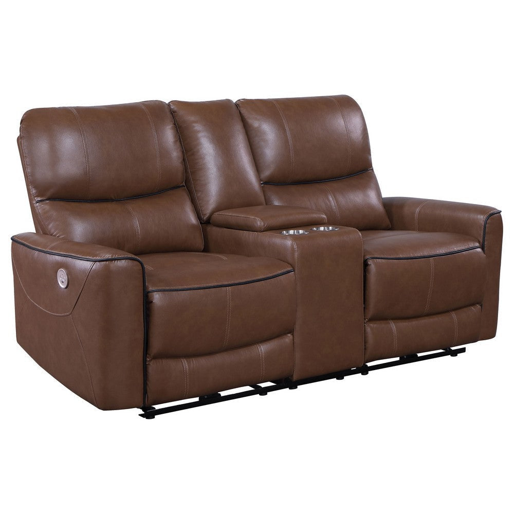 Lima Power Recliner Loveseat, Brown Faux Leather, USB Port, Foam, 72 Inch By Casagear Home