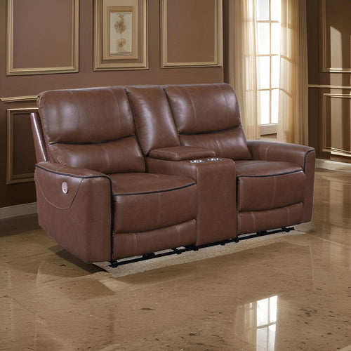Lima Power Recliner Loveseat, Brown Faux Leather, USB Port, Foam, 72 Inch By Casagear Home