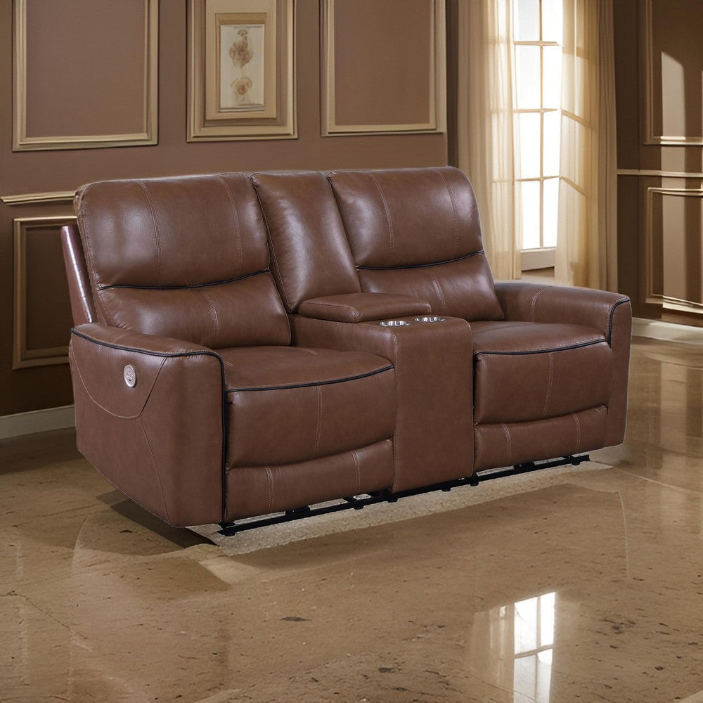 Lima Power Recliner Loveseat, Brown Faux Leather, USB Port, Foam, 72 Inch By Casagear Home