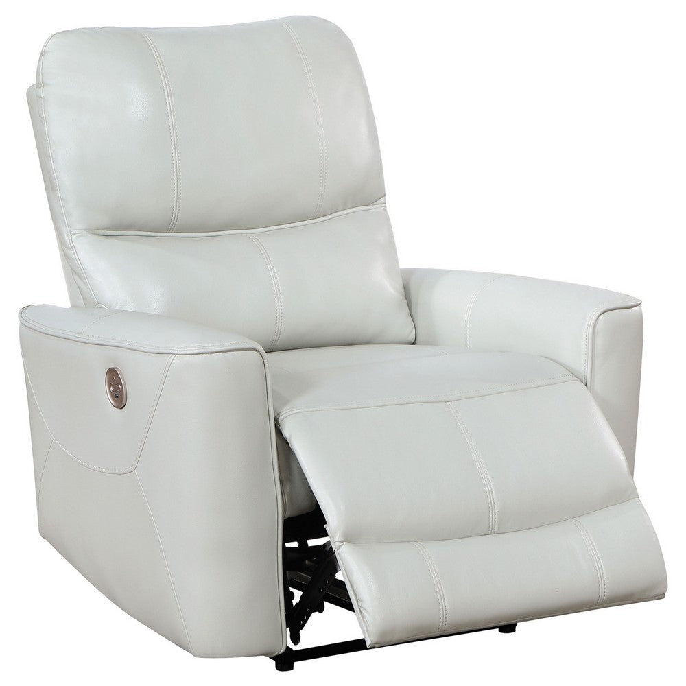 Lima Power Recliner Chair Ivory Faux Leather USB Port Foam Cushions By Casagear Home BM319107