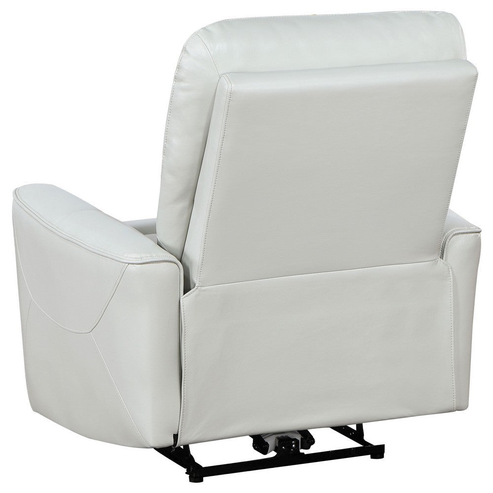 Lima Power Recliner Chair Ivory Faux Leather USB Port Foam Cushions By Casagear Home BM319107