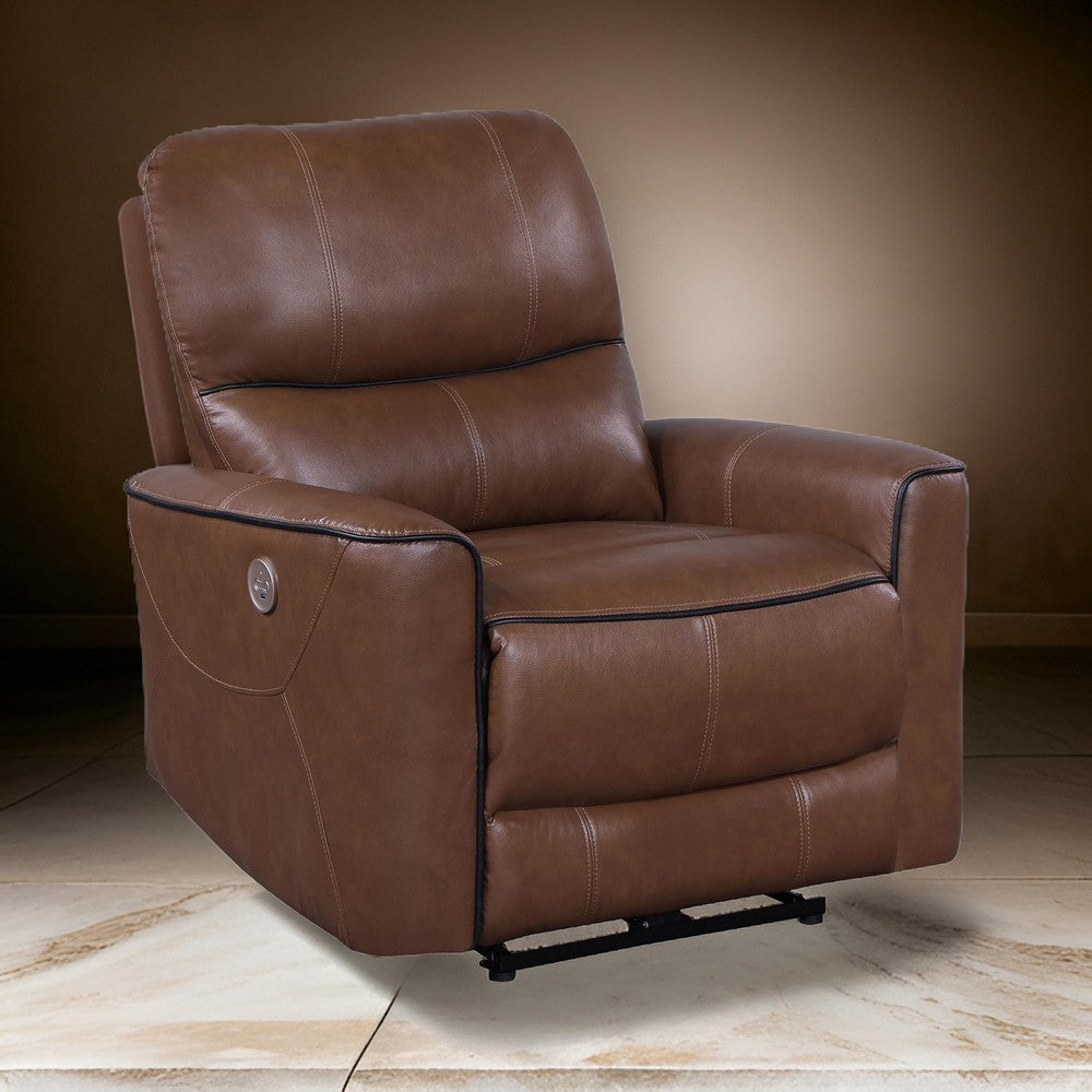 Lima Power Recliner Chair, Brown Faux Leather, USB Port, Foam Cushions By Casagear Home